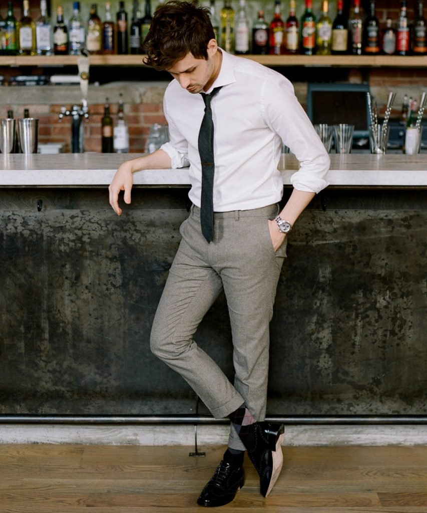 White Shirt with Charcoal Gray Pants