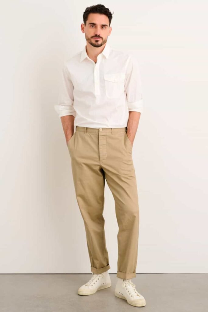 White Shirt with Khaki Chinos