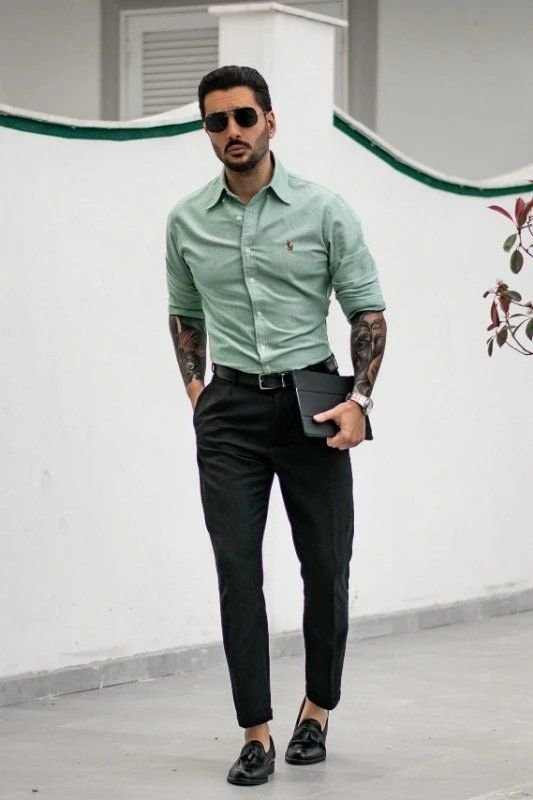 Light Green Shirt with Black Pant