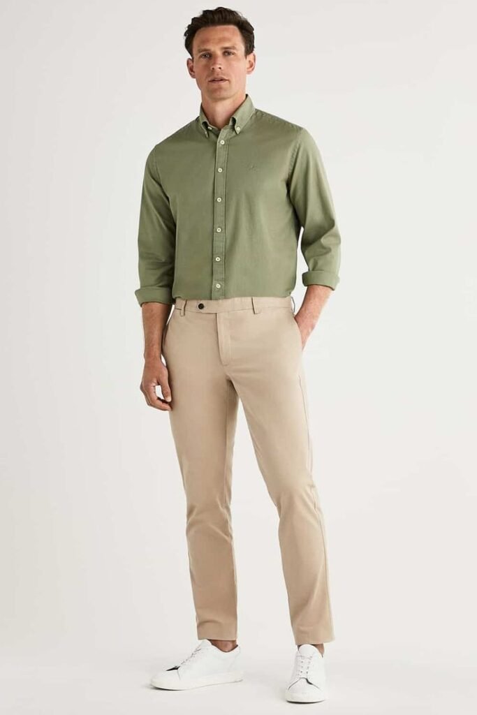 Light Green shirt with Beige Pants