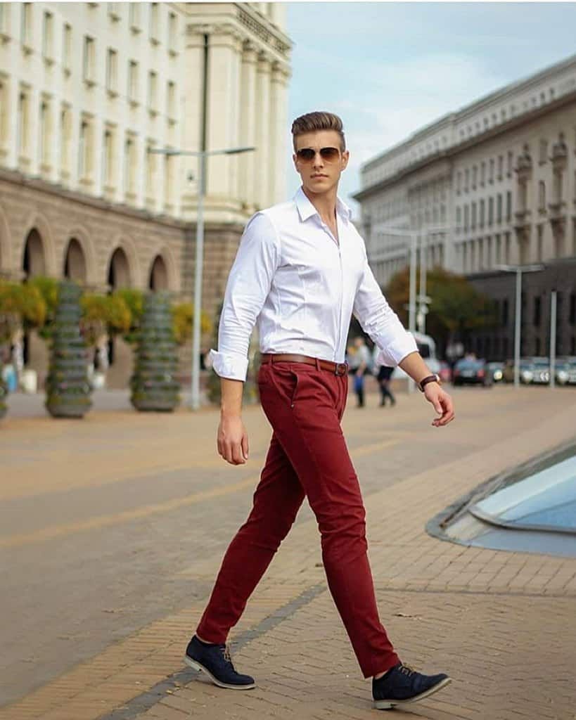 White Shirt with Maroon Pants